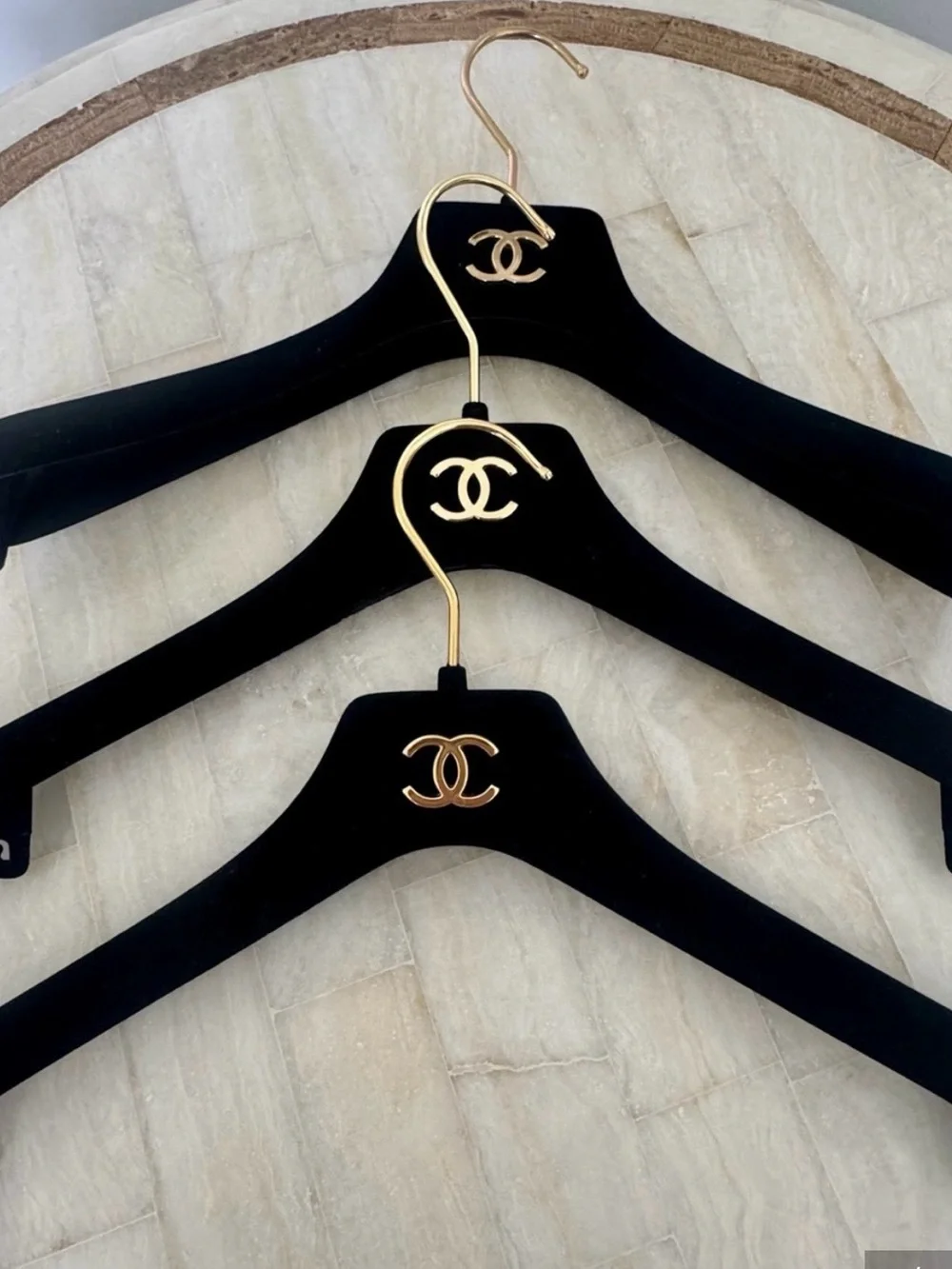 CHANEL Black Velvet Hangers with Gold CC Emblem - Set of 3 - Picture 3 of 5
